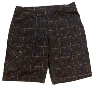 Pearl Izumi Mens XL Gray Plaid Check Pocket Cycling Outdoor Hiking Shorts